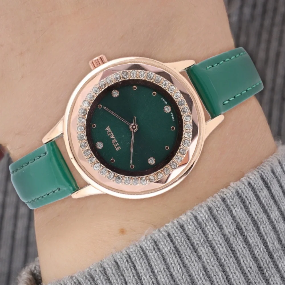 Green Watch with White Austrian Crystals